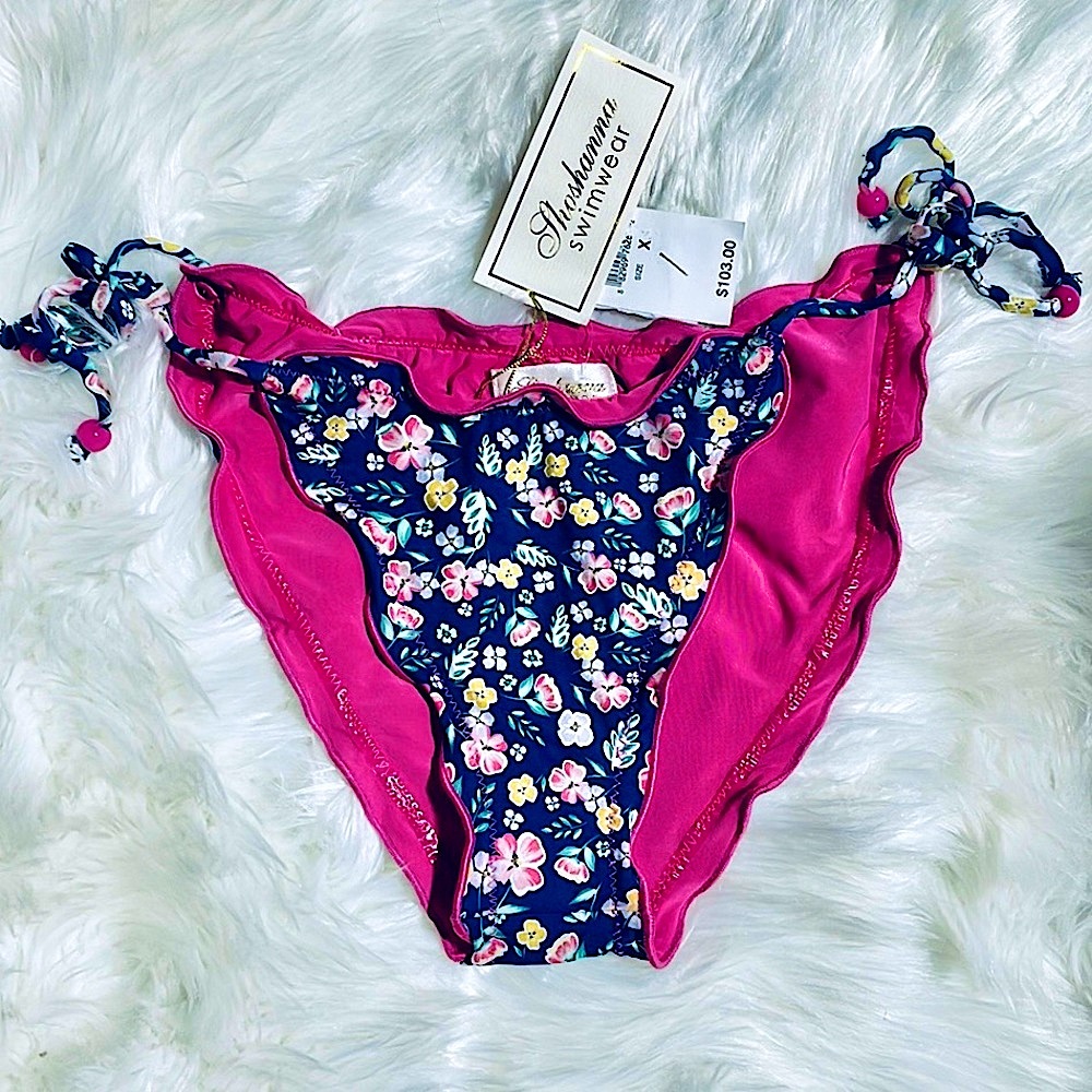 NWT (XS) SHOSHANNA floral navy pink frill tie bikini